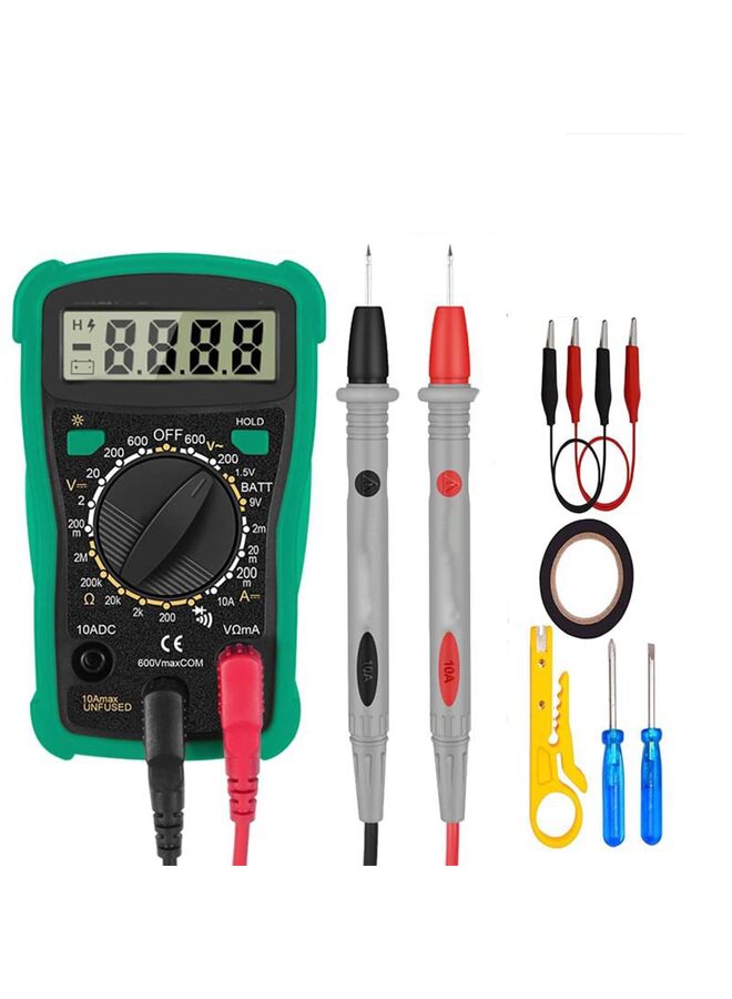 يُسلِّم جهاز قياس رقمي متعدد الوظائف، 2000 عد، مزود بمقياس فولتميتر تيار مستمر/متردد ومقياس أوم/فولت/أمبير، يقيس الجهد والتيار والمقاومة والثنائيات واستمرارية التيار لمقابس الكهرباء المنزلية واختبار بطاريات السيارات - Image 1